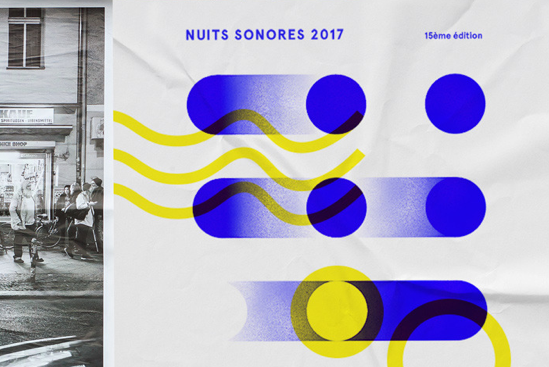 Morceau de l'affiche des nuits sonores sur un mur de brique