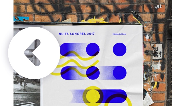 Morceau de l'affiche des nuits sonores sur un mur de brique